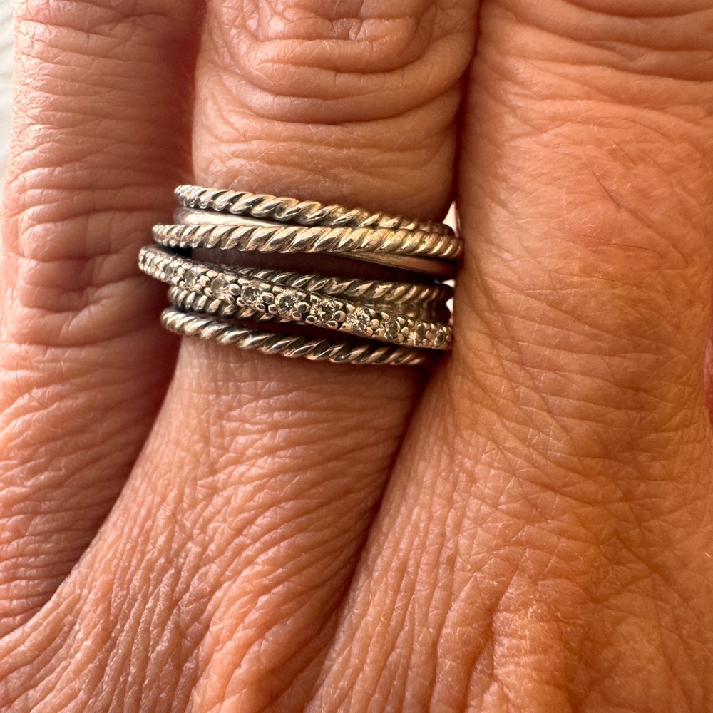 David Yurman Silver Twisted Rope Ring - Picture 3 of 8